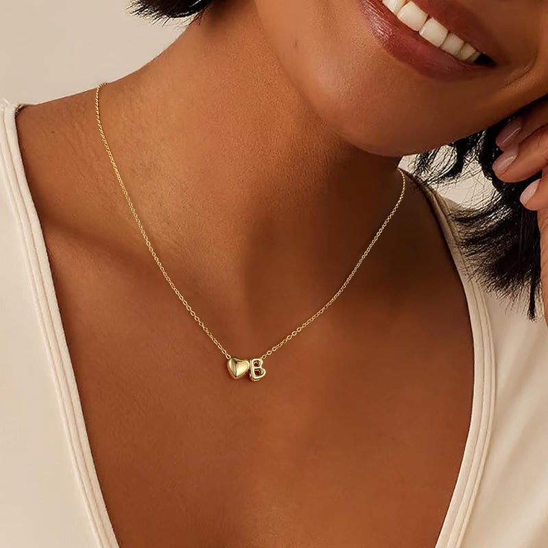 M MOOHAM Valentines Gifts for Kids Her - Heart Initial Necklaces for Women Girls 14K Gold Plated Tiny Heart Necklace Jewelry for Kids Personalized Birthday Gifts for Teen Girls Trendy - Image 3
